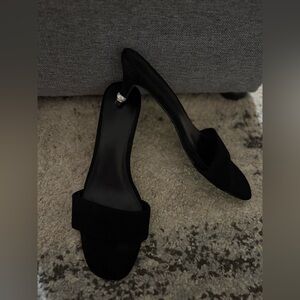 JF Black Open-Toe Slip-On Kitten Heels
